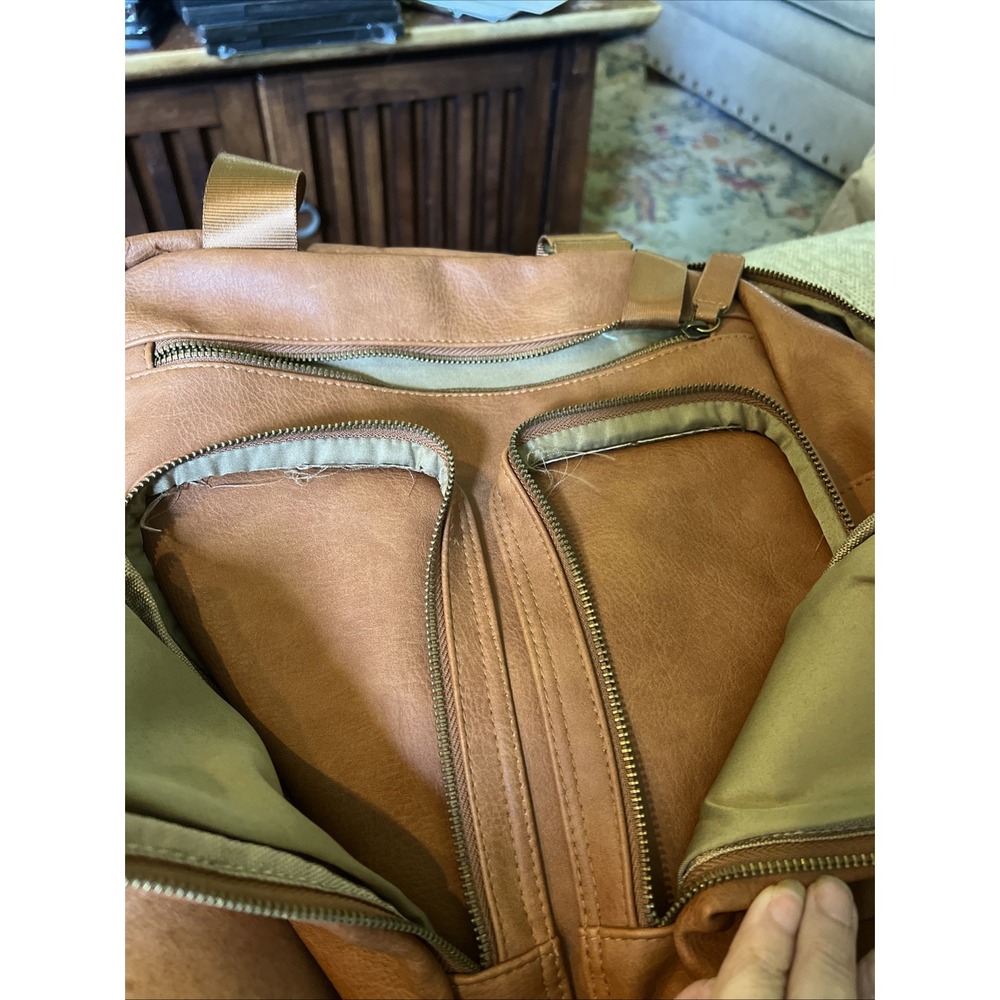 Kanga Pack Classic Camel Brown Vegan Leather Diaper Bag Backpack Convertible - Picture 7 of 11